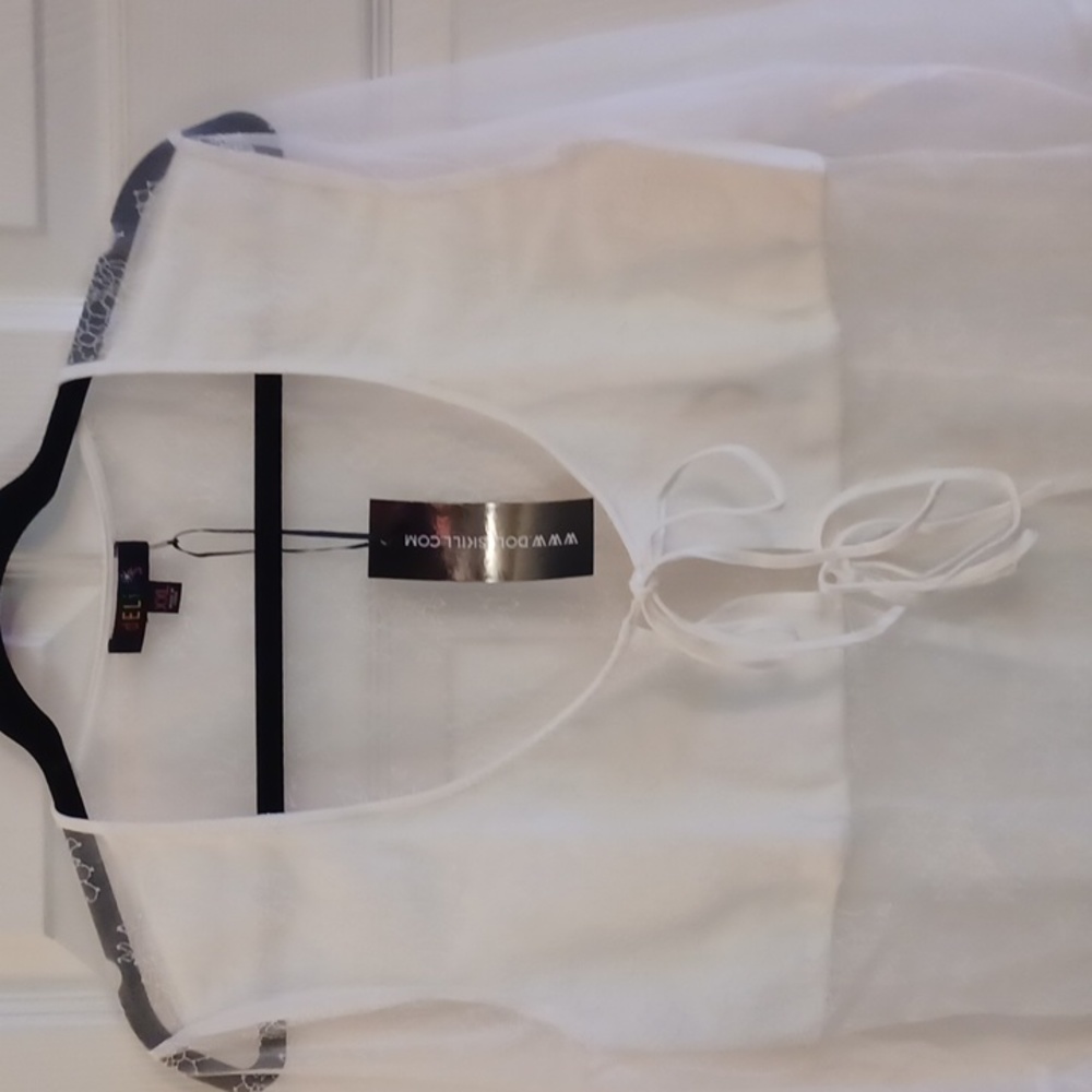 DOLLSKILL DELIA'S XXL WHITE TIE FRONT SHEER SLEEVES SHEER BACK  SOLID SKIRT - Picture 16 of 16